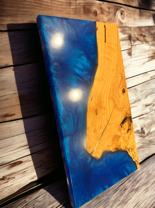 Oak Serving Cutting Board with blue epoxy resin detail