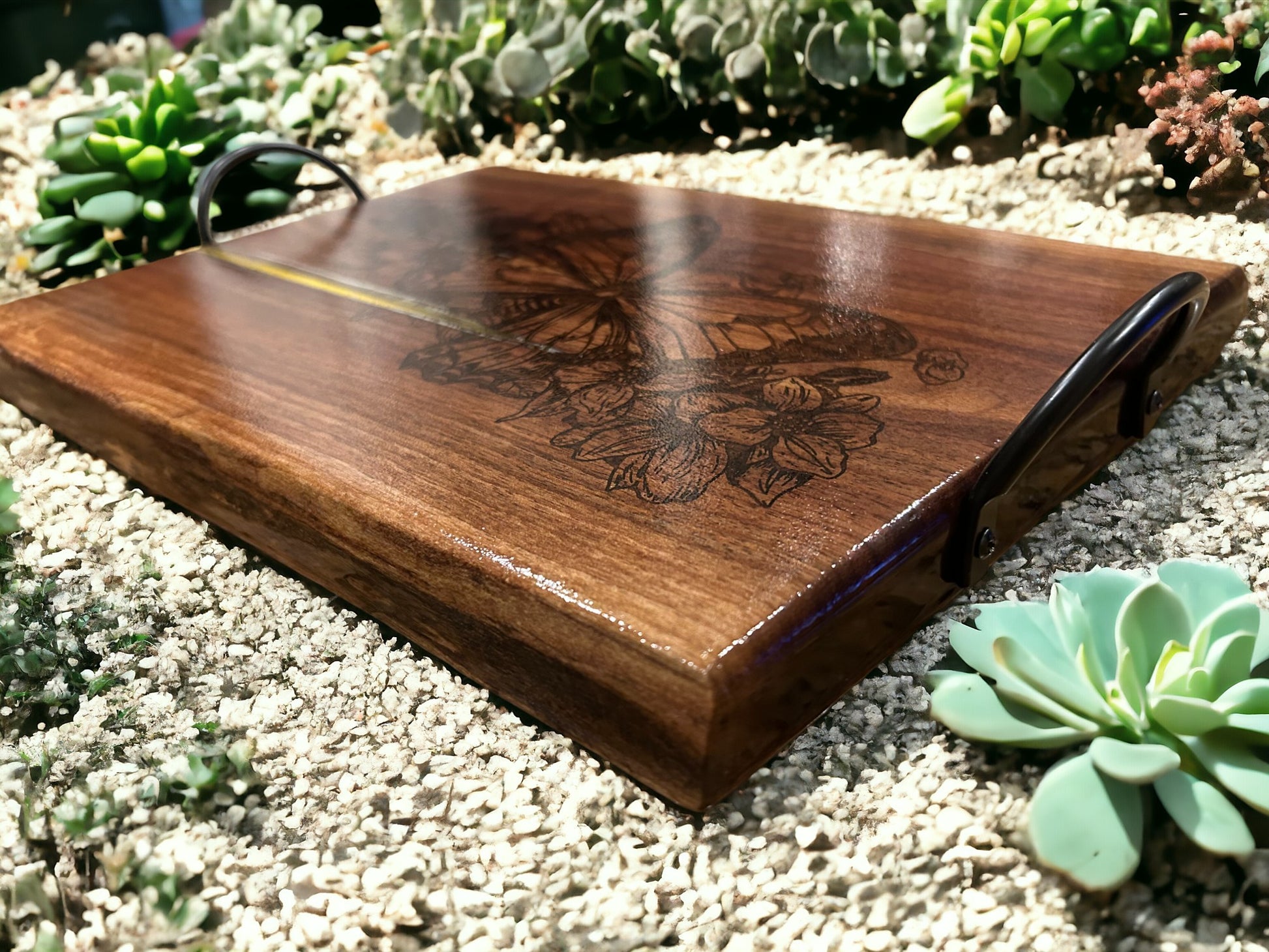 Charcuterie Serving Board with laser engraved Butterfly