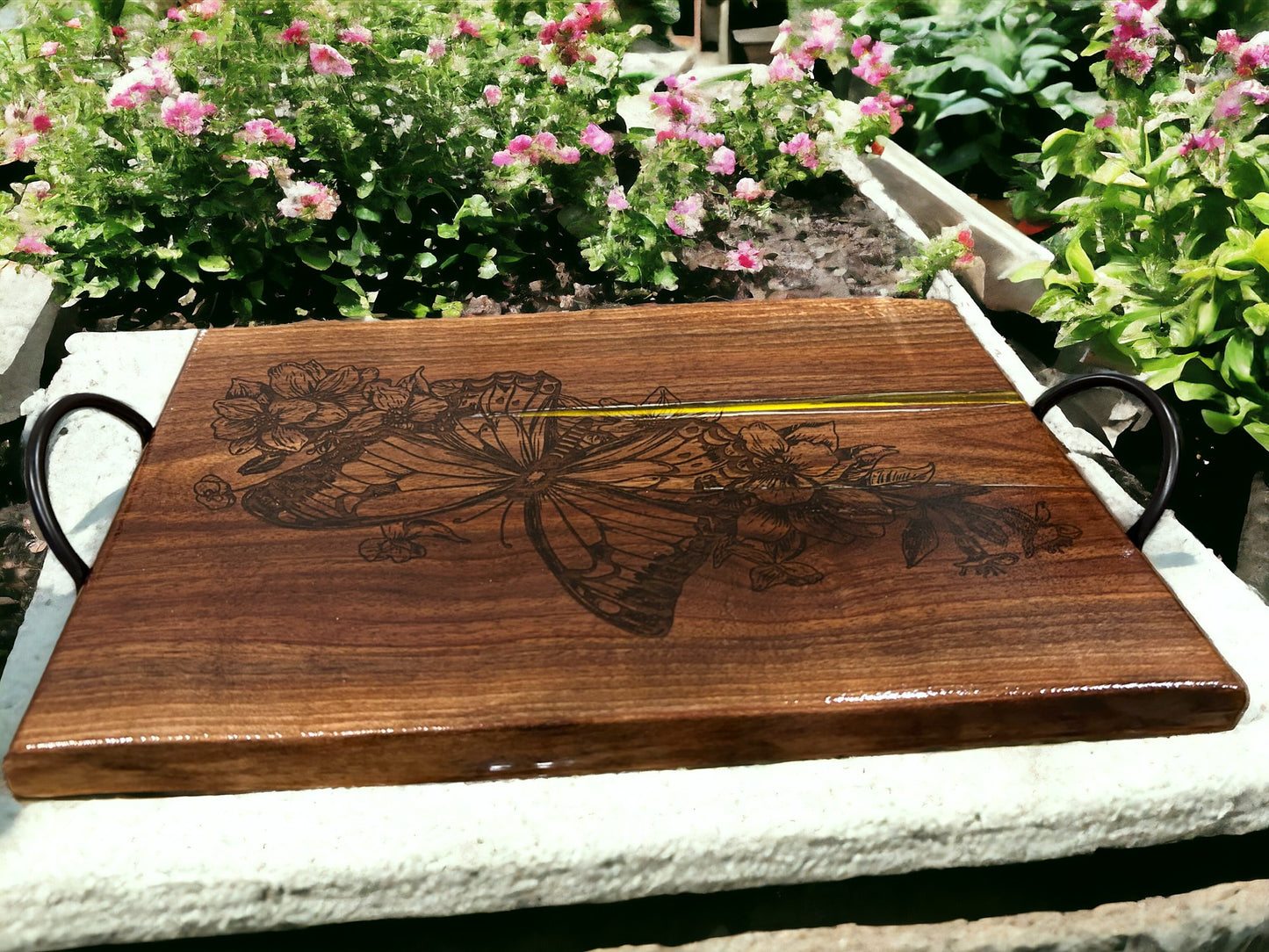 Charcuterie Serving Board with laser engraved Butterfly