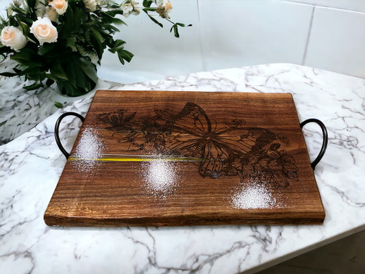 Charcuterie/Serving Board with laser engraved Butterfly