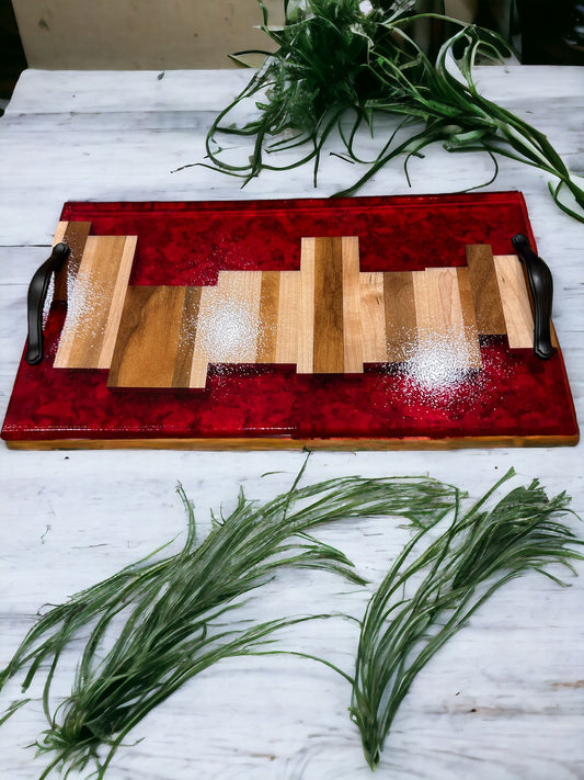 Red Serving Charcuterie Board with Cedar Wood and handles