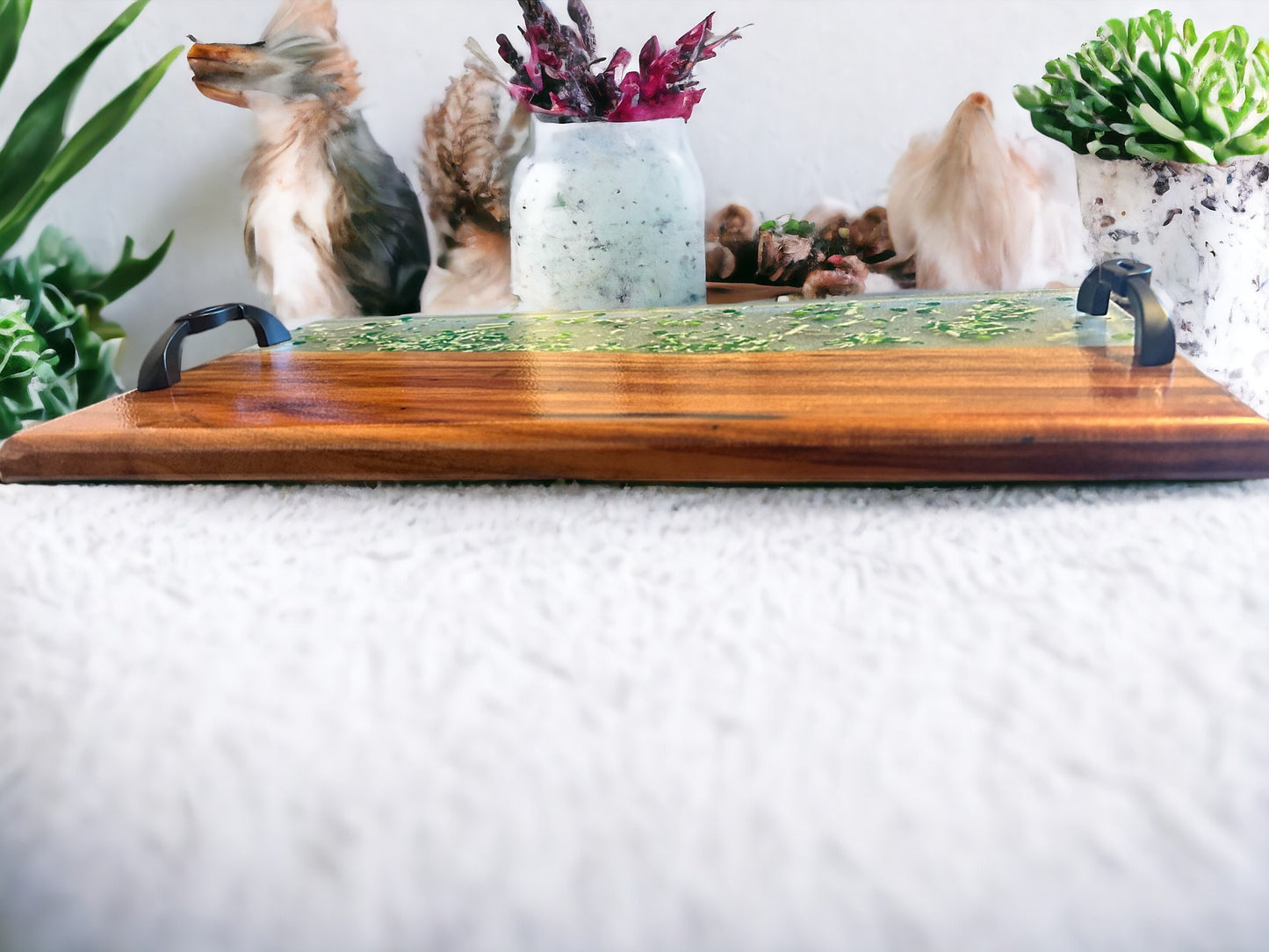 Charcuterie Serving Tray Cherry Live edge River Style green