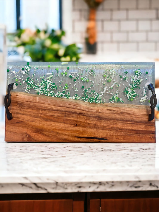 Charcuterie Serving Tray Cherry Live edge River Style green